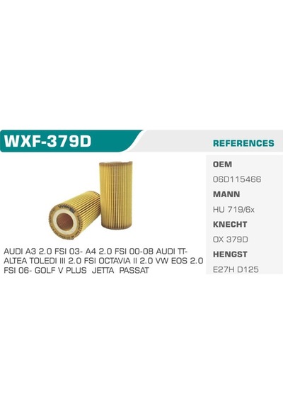 WINKEL WXF-379D WINKEL YAĞ FİLTRESİ GOLF V JETTA III PASSAT / A3