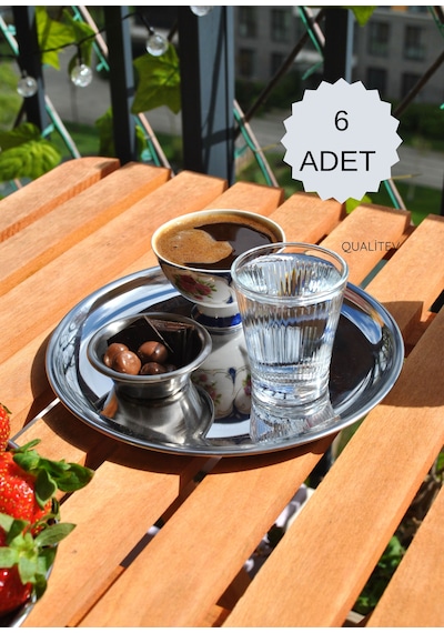 6'lı Paslanmaz Çelik 20 Cm Sunum Tabağı Yuvarlak Gümüş Renk Servi