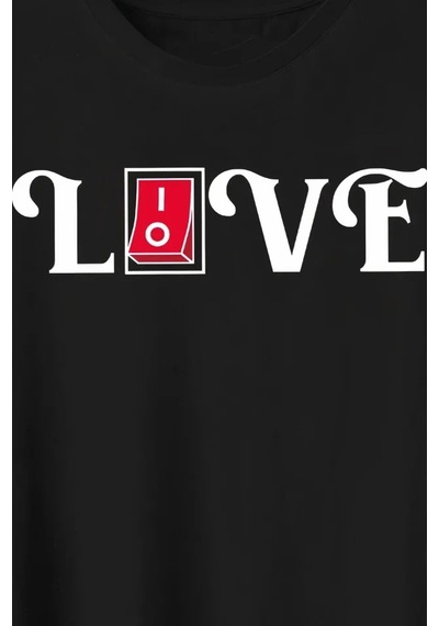 Defymoda 14 Şubat Sevgililer Günü Love Baskılı Oversize Bisiklet Yaka T-shirt - Siyah