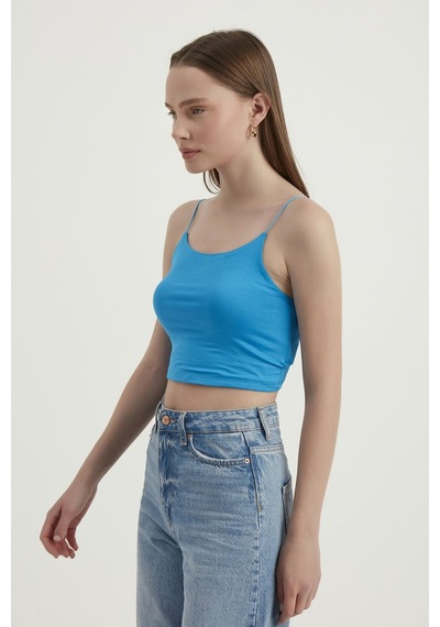 Hiccup Askılı Crop Basic Kısa Bluz Bebek Mavisi