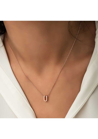 Casera's Gümüş Rose 3 Boyutlu Ü Harf Kadın Kolye Csr2183781 Gümüş