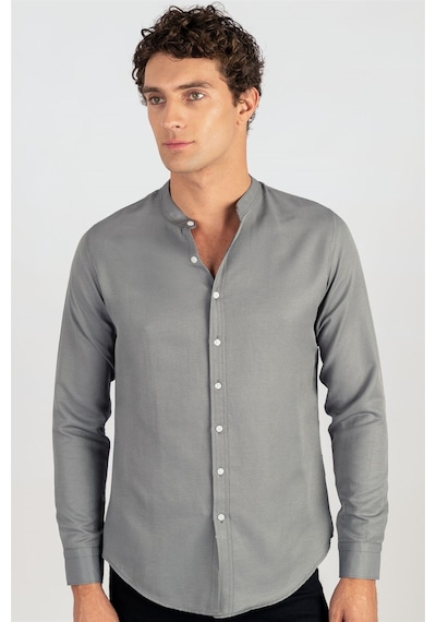 Tudors Slim Fit Dar Kesim Hakim Yaka Erkek Gömlek-19870 Gri