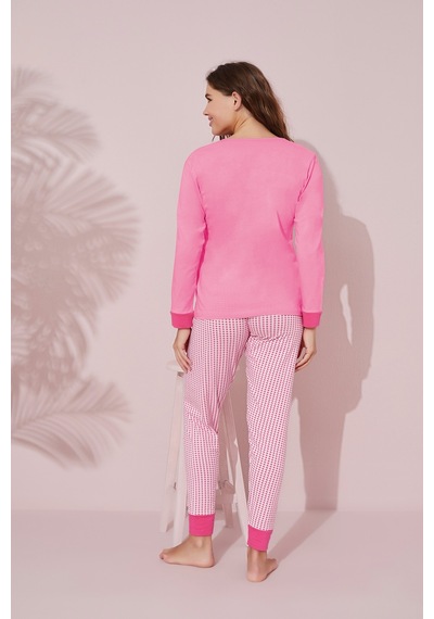Siyah İnci Pamuklu Örme Pijama Takım 24241071 Pembe