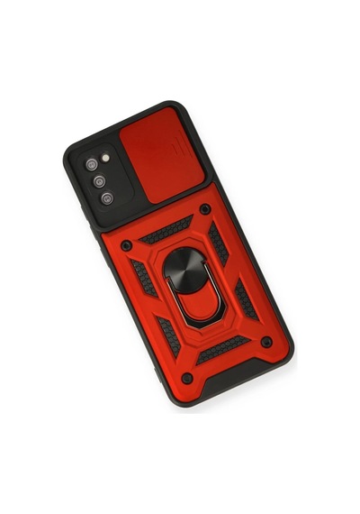Samsung Uyumlu Galaxy A03s Uyumlu Kılıf Pars Lens Yüzüklü Silikon - Kırmızı