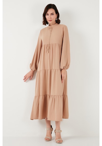 Lela Modest Regular Fit Dik Yaka Uzun Bayan Elbise 611El545 Camel