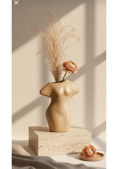 Terracotta Gövde Şekilli Dekoratif Vazo Kahverengi Toprak Modern Salon Konsol Bohem Ev Dekoru 16 Cm Açık Kahverengi