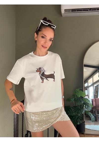 Ali Butik Ekru Leodog Baskılı Tişört