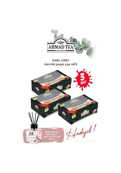 3 Paket Earl Grey Demlik Poşet Çay 48 Li 154 G Ve Oda Kokusu