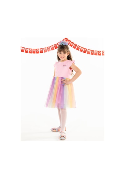 Civil Girls Renkli Tüllü Kaşkorse 4-9 Yaş Elbise Pembe