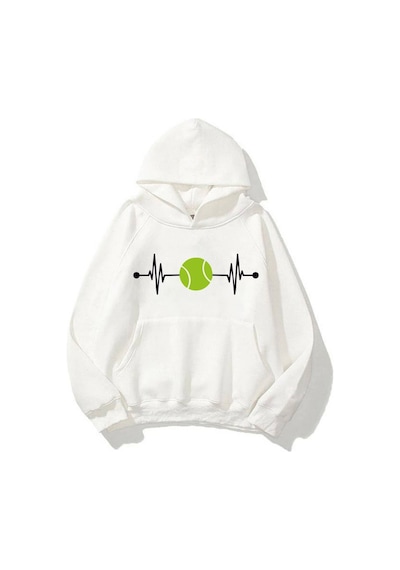 Buy Center Ritim Tenis Topu Baskılı Unisex Sweatshirt Beyaz