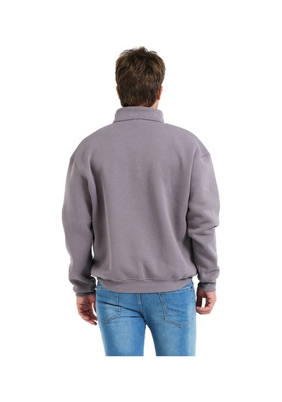 Justever Regular Fit Dik Yaka Yarı Fermuarlı Şardonlu Gri Erkek Sweatshirt - Prime Gri