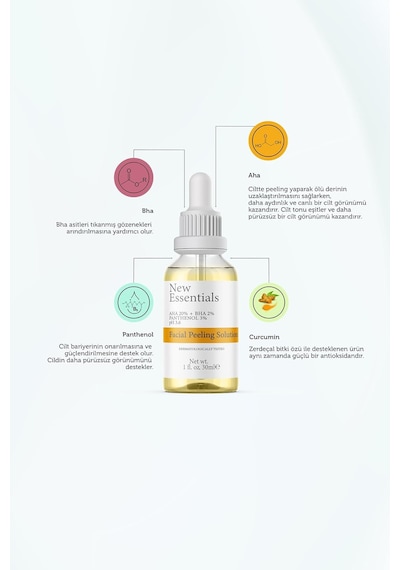 Tr Essentials Canlandırıcı&cilt Tonu Eşitleyici Yüz Peeling Serum 30ml %20 Aha,%2 Bha,%1 Curcumin