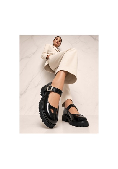 37brandshoes Siyah Rugan Platform Mary Jane Siyah Siyah