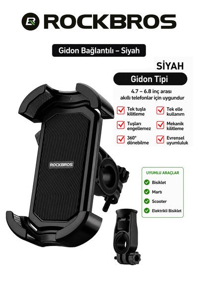 Motosiklet Bisiklet Scooter Telefon Tutucu Siyah
