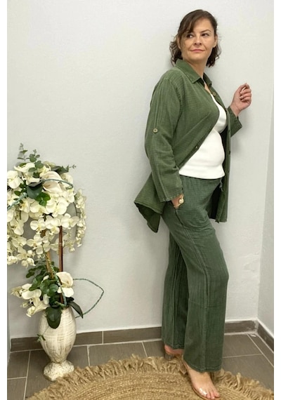 Mia Butik Kadın Haki Yıldız Detaylı Pamuklu 3 Lü Takım Haki
