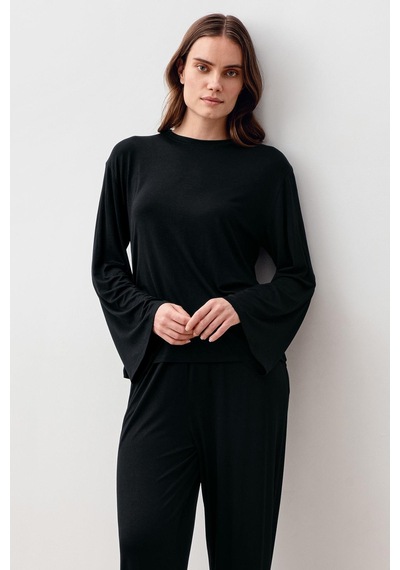 Uzun Kollu Oversize Basic Likralı Viskoz Alt Üst Takım 20210 Siyah