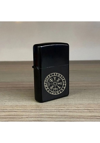 Vegvisir Viking Pusulası İskandinav Sembolü Siyah Metal Benzinli Çakmak