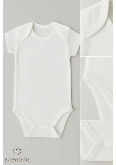 Babyden's 3'lü %100 Pamuklu Beyaz Kısa Kollu Bebek Body Seti 0-3 Ay - 12 Ay Unisex Yazlık Zıbın Beyaz