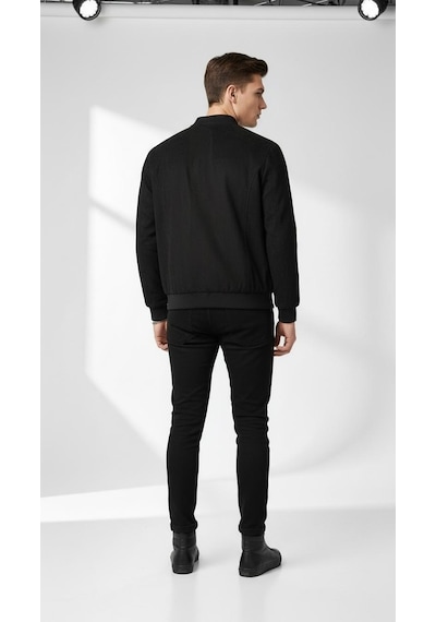 Plus Scorpion Erkek Süet Mont Ceket Fermuarlı, Bomber Kesim, Slim Fit Siyah