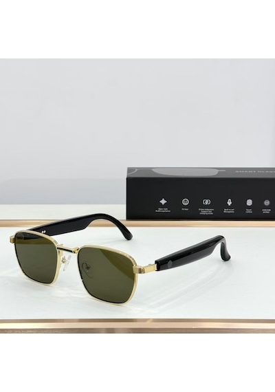 Yh Hy 0532 Gold Çerçeveli Siyah Akıllı Güneş Gözlüğü Polarize Çift Hoparlör Tws Gözlük Müzik Çağrı
