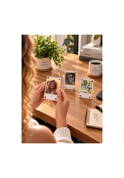 Sürpriz Hediyeli 3 Adet 6x9 Cm Şeffaf Pleksi Mıknatıslı Fotoğraf Çerçevesi Magnetli Polaroid Anı Çerçevesi Fotoğrafsız