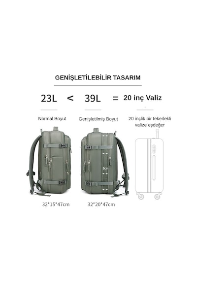Su Geçirmez 39l Seyahat Sırt Çantası - 16" İnç Laptop Bölmeli - Kuru Islak Ayırma Bölgesi - Ortopedik Yeşil