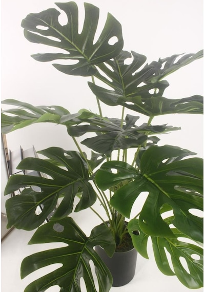 Yapay Çiçek Monstera Deve Tabanı Metal Mat Siyah Saksılı Yapay Bi