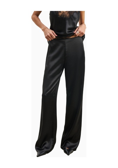 Because Of Alice Formal Satin Straight Leg Trousers Saten Düz Paça Kadın Pantolon Siyah
