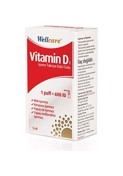 Wellcare Vitamin D3 600 Iu 5 Ml Sprey Aromasız Renkli Sku: Smgstk9ca2272d45