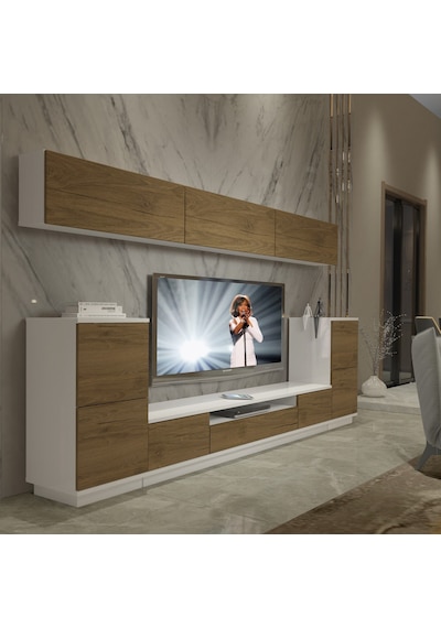 Decoraktiv Trendstyle 9s Mdf Tv Ünitesi Tv Sehpası - Beyaz Pera Beyaz - Meşe