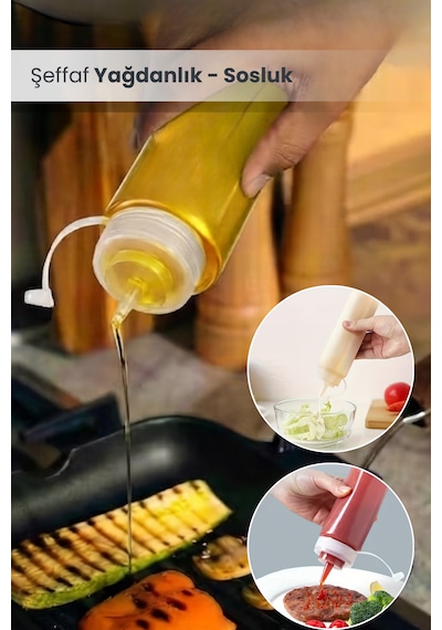Master Chef 700ml Sızdırmaz Kapaklı Şeffaf Yağdanlık Sirke Ketçap Mayonez Sosluk