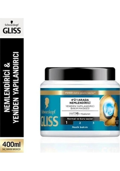 Gliss 4'ü 1 Arada Nemlendirici & Yeniden Yapılandırıcı Saç Bakım Maskesi 400 ML