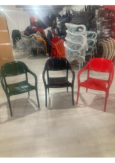 Siyah Parlak Renk Bahçe Plastik Sandalye 4 Adet Paket