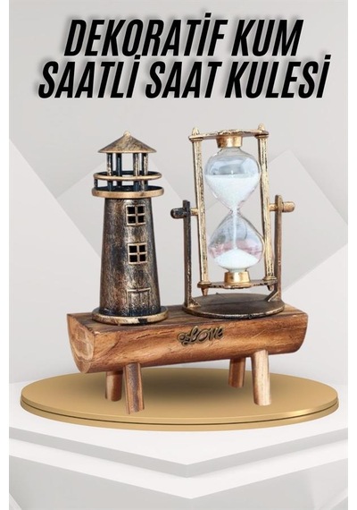 Sptmgldı Deniz Feneri Kum Saati Ahşap Görünümlü Vintage Tarz Biblo