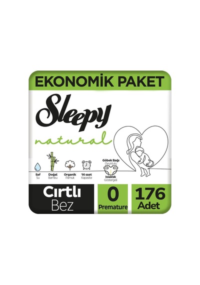 Sleepy 0 Beden Prematüre Bebek Bezi Natural Ekonomik Paket 44x4 176 Adet 0 Numara