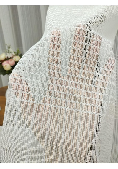 Enine Çizgili Tül Perde, 350x260, Sık Pile, 1/3 Çok Renkli