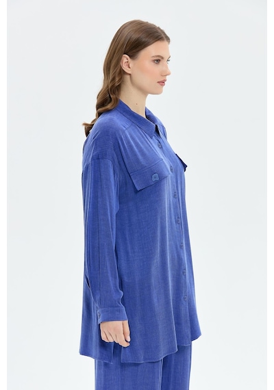Müsemma Kadın Oversize Gömlek Yaka Midi Takım - Günlük Şıklık Saks