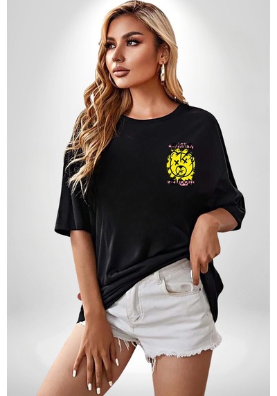 Yükseliş İçin Kendin Ol Siyah Oversize Unisex Ön Ve Sırt Baskılı Tişört Siyah