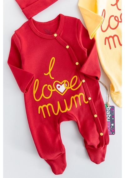 Babymod I Love Mum Taraftar Sarı Kırmızı İkili Bebek Tulum Takım 001