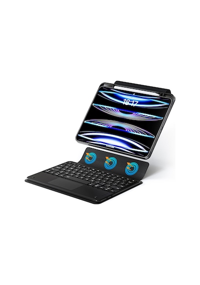 Apple Uyumlu iPad Pro 11 2025 M5 Mkst Border Keyboard Bluetooh Bağlantılı Standlı Klavyeli Tablet Kılıfı - Siyah Klavyeli Kılıf
