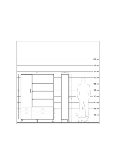 Arges Dolap 8 Raflı 6 Çekmeceli Tek Kapaklı 132x30x195 Çam-a... Çam