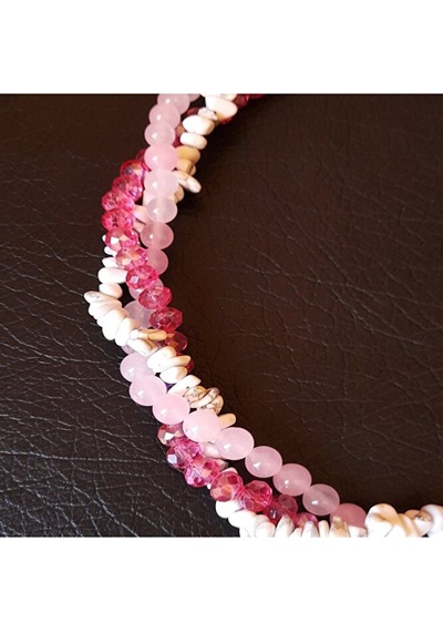 Pembe Kuvars Havlit Kristal 3 Sıralı Huzur Ve Iletişim Kolyesi Çok Renkli