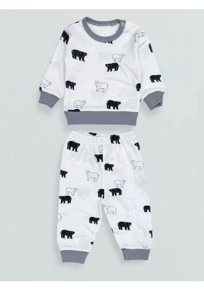 Breeze Erkek Bebek Desenli Pamuklu Pijama Takım-15341 Gri
