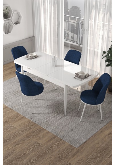 Canisa Concept Kor Serisi, 70x114 Açılabilir Beyaz Yemek Masası Takımı,4 Lacivert Sandalye Masa Beyaz Sandalyeler Lacivert Canisa Concept Kor Serisi, 70x114 Açılabilir Beyaz Yemek Masası Takımı,4 Lacivert Sandalye Masa Beyaz Sandalyeler Lacivert