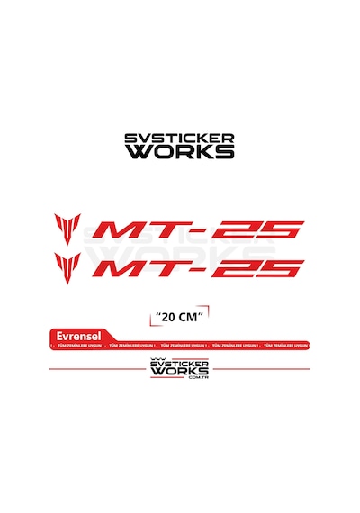 Yamaha Mt-25 Uyumlu Yazı Sticker Yüksek Kalite Özel Kesim Folyo 2'li Set Kırmızı