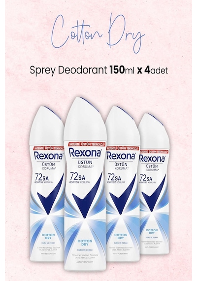 Rexona 72 Saat Cotton Dry Kadın Sprey Deodorant 4 x 150 ML
