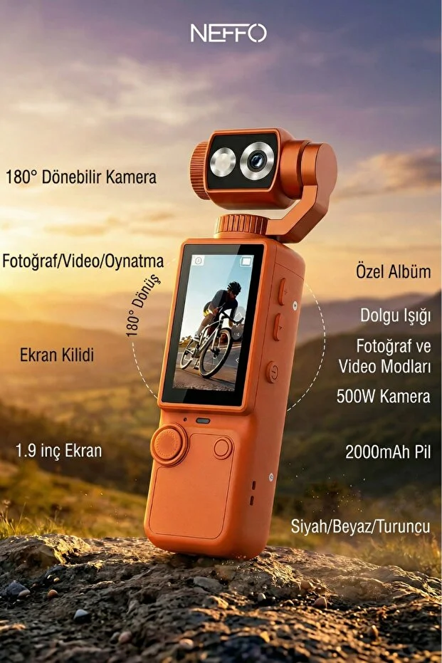 4k Hd Taşınabilir Vlog Spor Ve Aksiyon Kamerası 2.0" Döndürülebilir Ips Ekran Gimbal Kamera Turuncu