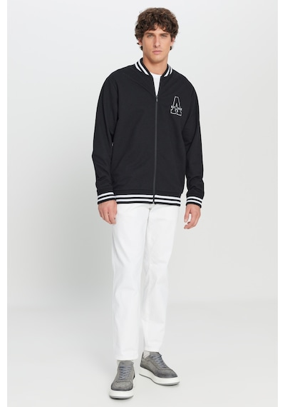 AC&Co / Altınyıldız Classics Erkek Sıyah 2 İplik Pamuklu Standart Fit Normal Kesim Fermuarlı Kolej Yaka Yan Cepli Sweatshirt Siyah
