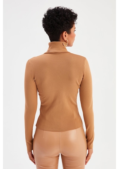 Sateen Tam Balıkçı Triko - Vizon-131526 Vizon