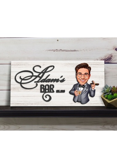 Bk Gift Kişiye Özel Karikatürlü Kabartma Tasarım Antik Beyaz Ahşap Bar Tabelası, Home Bar Tabela, Rustik Ev Dekorasyonu, Duvar Dekoru-10